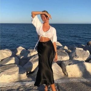 Elegant Black Satin Skirt